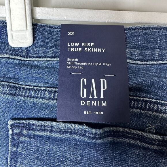 Gap Jeans Women 32 Low Rise True Skinny Distressed Medium Wash Stretch Y2K NWT - Picture 5 of 5